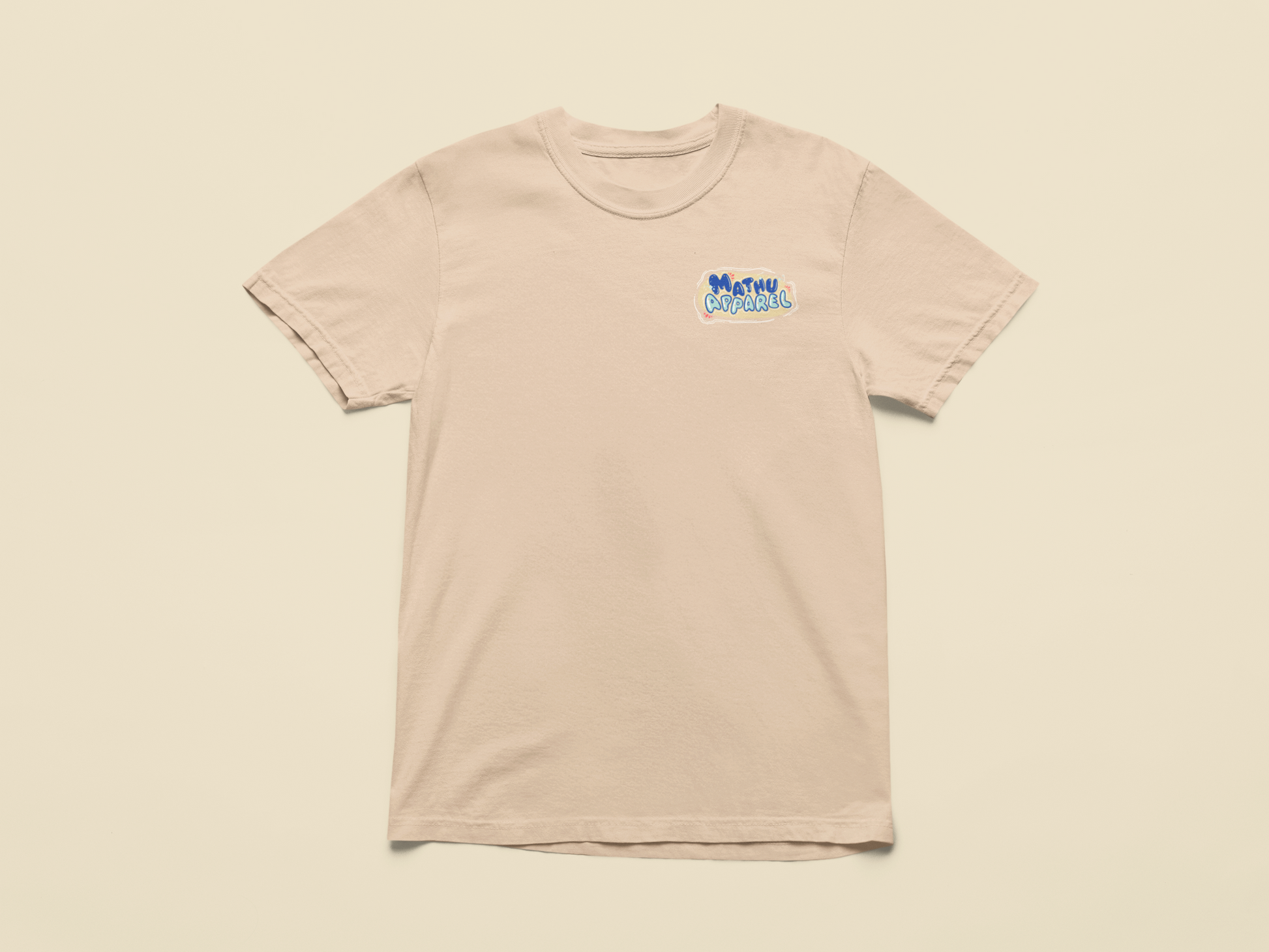 Beige t-shirt with a logo on a beige background